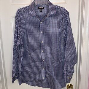KIRKLAND SIGNATURE COSTCO Men’s Size Large Blue And White Plaid‎ Button Up